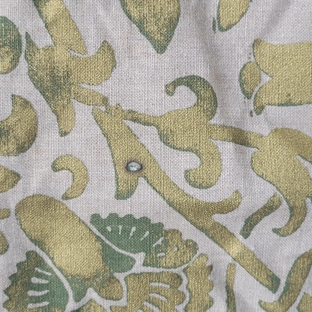 2 Pottery Barn Printed Floral Cotton Linen Pillow Cover Green Gold 20 x 20
